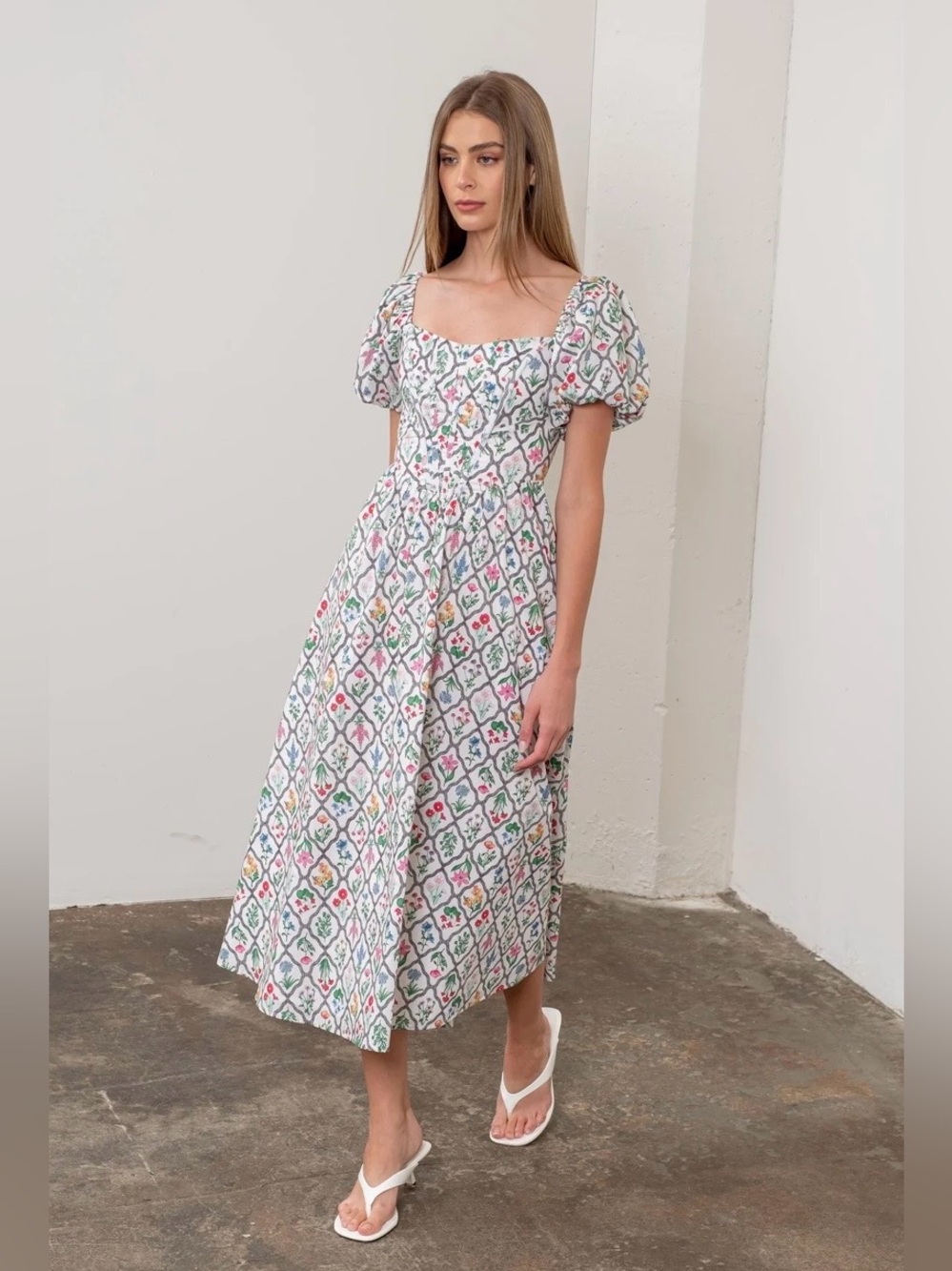 Moon River Corset floral midi dress